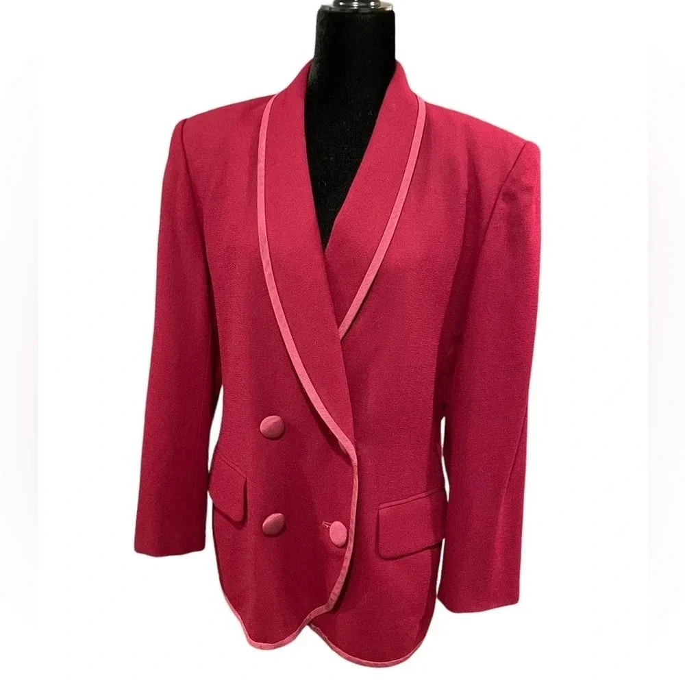 Vintage Christian Dior Doubles Breasted 100% Wool Blazer Jacket Burgundy Red